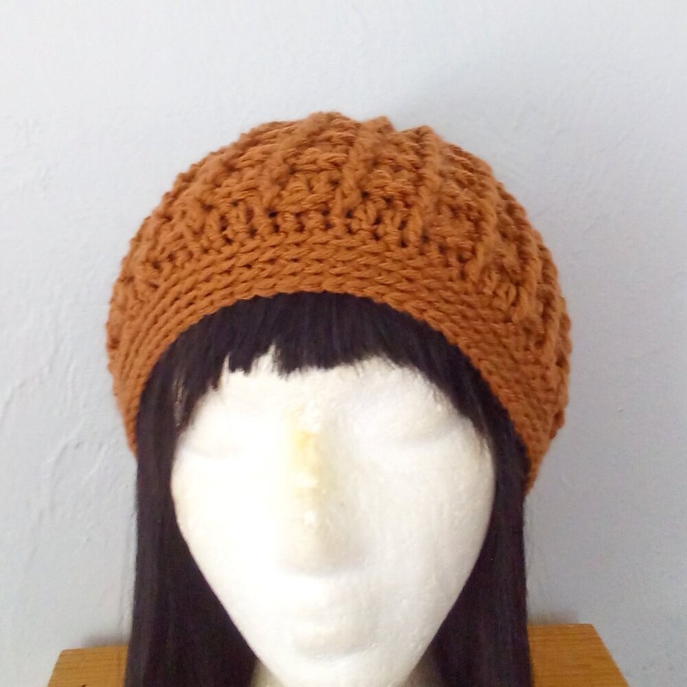 Handed Crafted Beanie Hat, Color Tan, One size fit most.